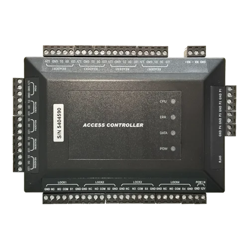 4 door access control controller panel for biometric face recognition and RFID system, supports TCP/IP and RS485 communication, compatible with Wiegeand readers