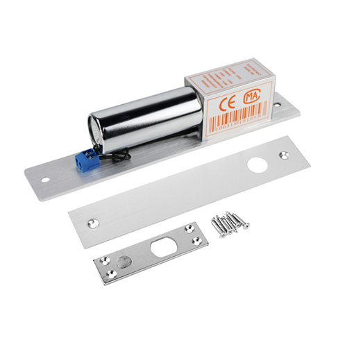 LX two-wire electric bolt lock — fail secure design locks when powered on, unlocks when power off. Budget-friendly electric deadbolt for wooden door, glass door, fire door, and metal door access control