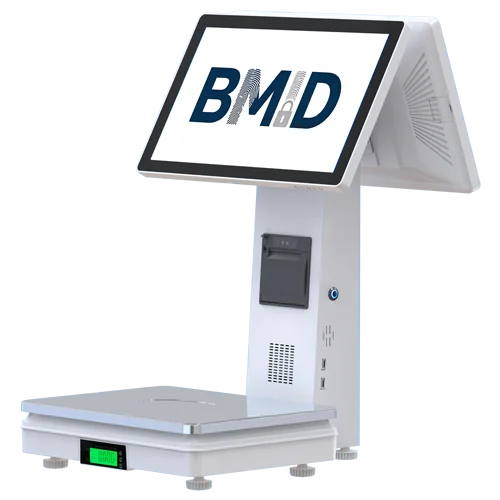 SC60 touch scale POS terminal with 15.6-inch touchscreen, built-in thermal receipt printer, and metal housing for retail weighing and checkout
